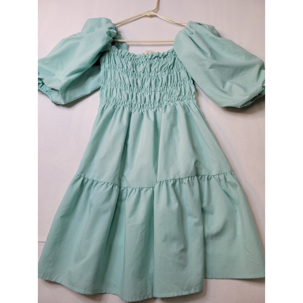 Vine & Love Mint Green Smocked Puff Sleeve Tiered Babydoll Dress Small 734